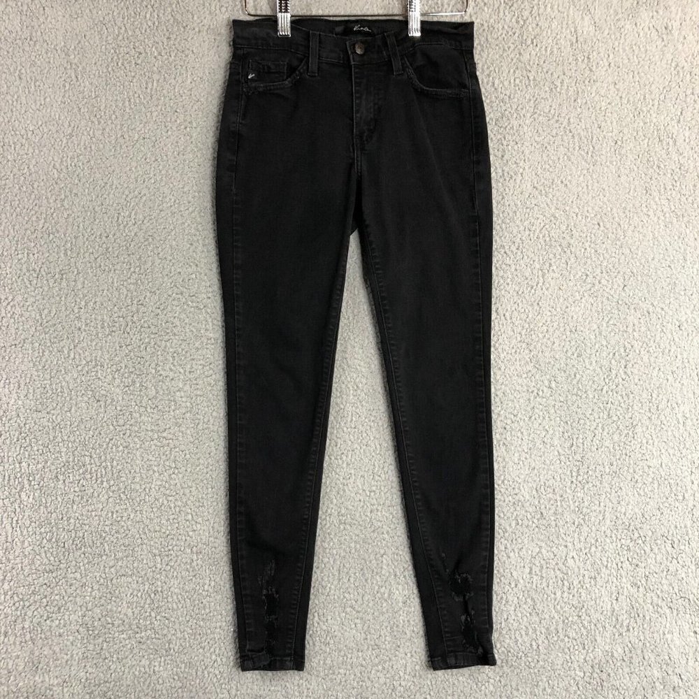 KanCan Distressed Destructed Mid-Rise Ankle Black Skinny Stretch‎ Jeans Size 26
